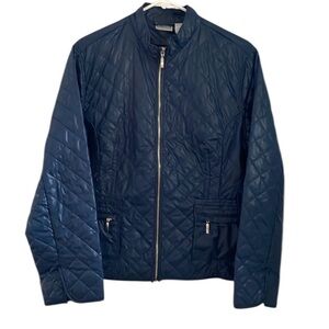 CHICO’S Sapphire Blue Diamond Quilted Puffer Jacket 12 EUC